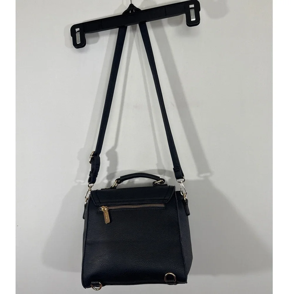 Gussaci Black Vegan Leather Satchel Crossbody Bag Gold Hardware NEW Preppy